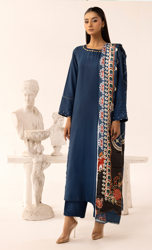 Dark Blue 'Sophia B' Dhanak Ladies Suit