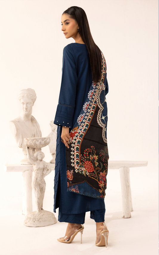 Dark Blue 'Sophia B' Dhanak Ladies Suit