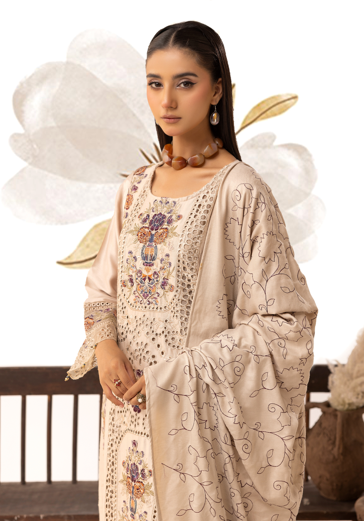 Beige 'Ivy Kari' Dhanak Ladies Suit