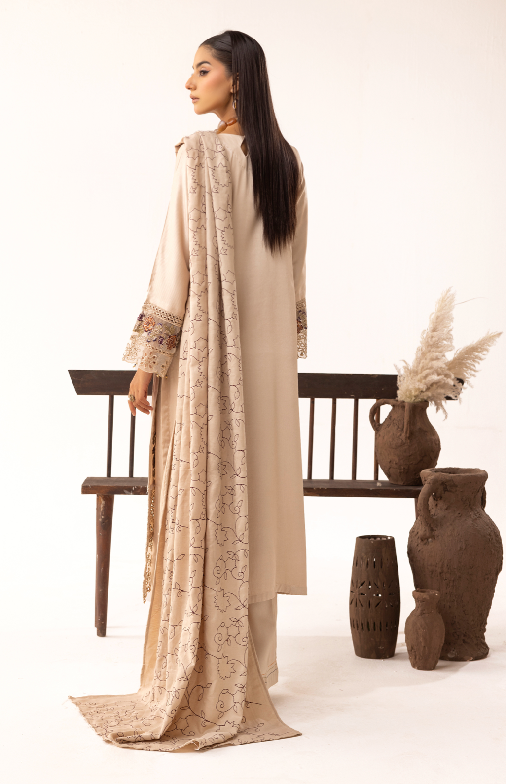 Beige 'Ivy Kari' Dhanak Ladies Suit