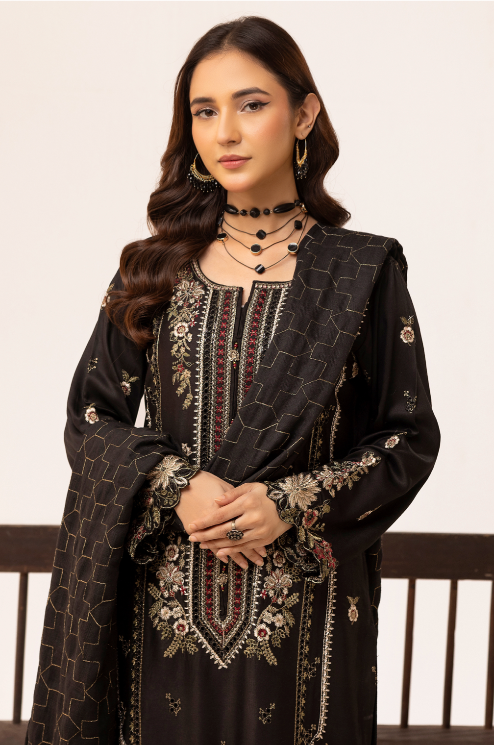 Black 'Ivy Kari' Dhanak Ladies Suit