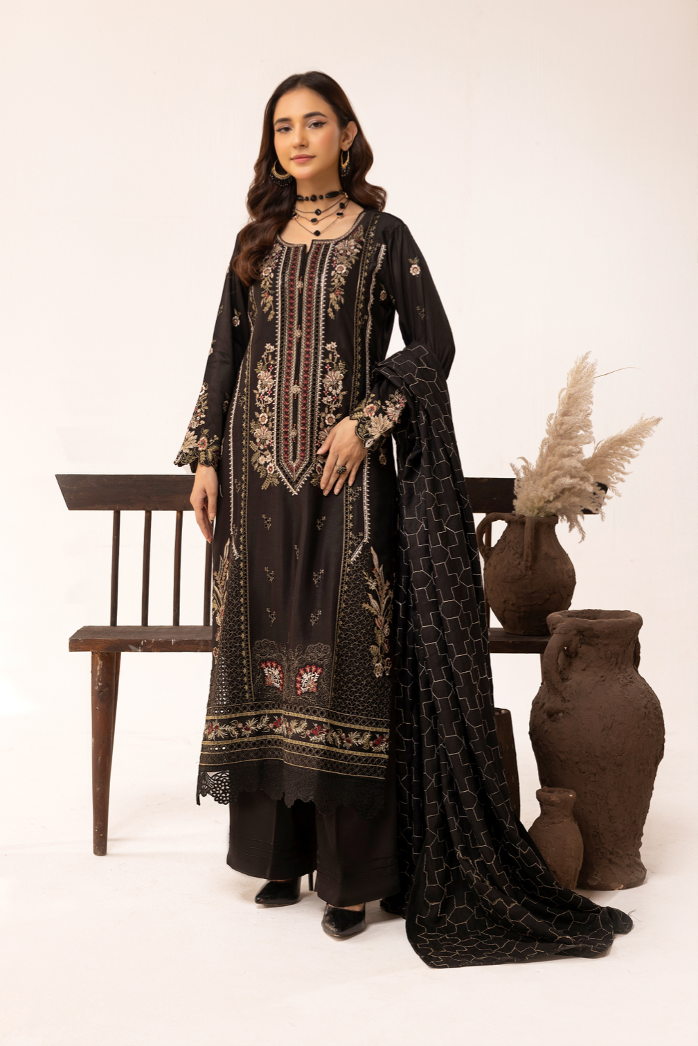 Black 'Ivy Kari' Dhanak Ladies Suit