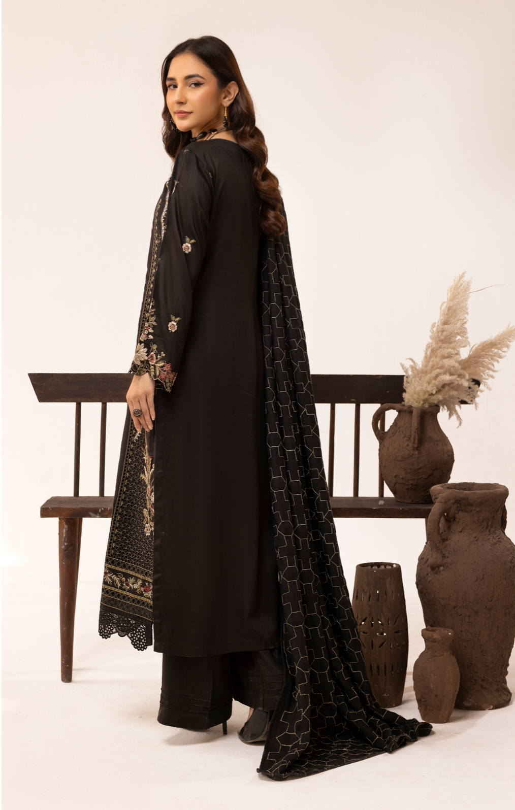 Black 'Ivy Kari' Dhanak Ladies Suit