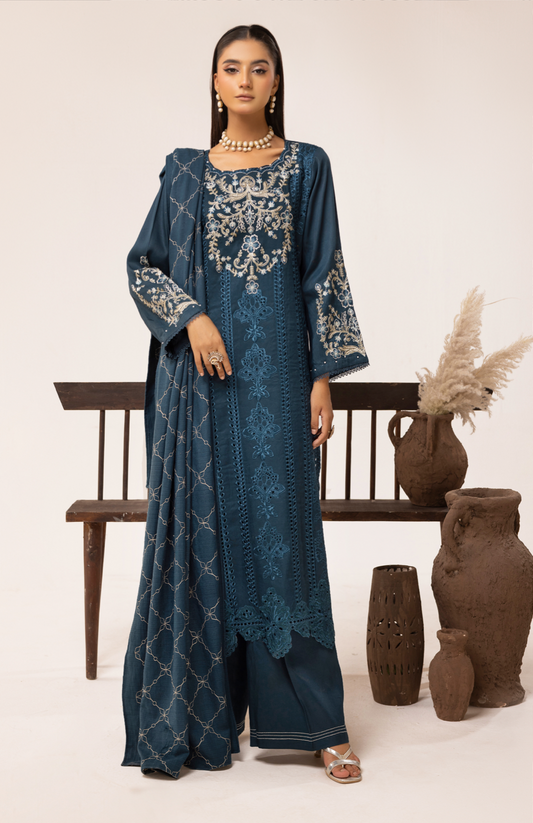 Dark Teal Blue 'Ivy Kari' Dhanak Ladies Suit