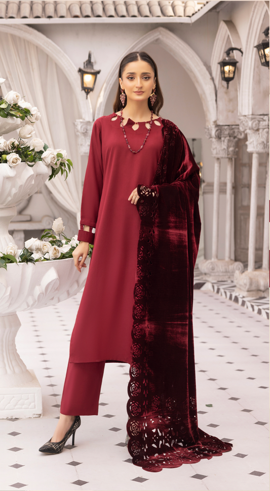 Maroon Red 'Sapna' Dhanak Ladies Suit