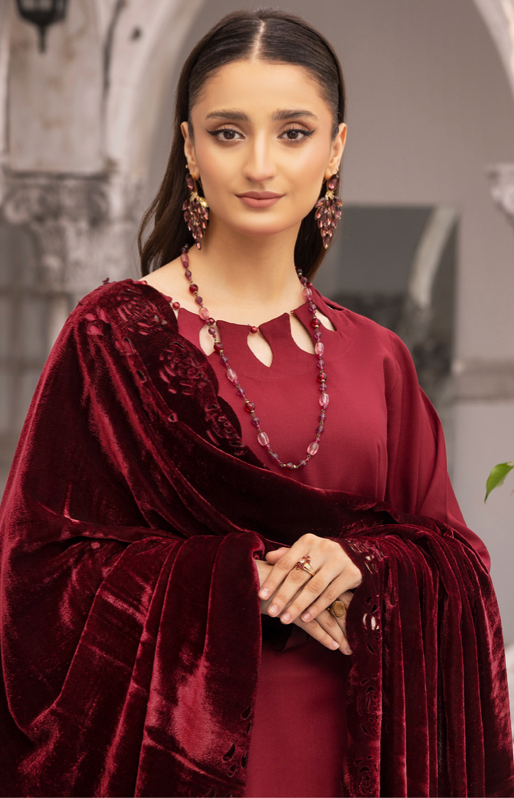 Maroon Red 'Sapna' Dhanak Ladies Suit