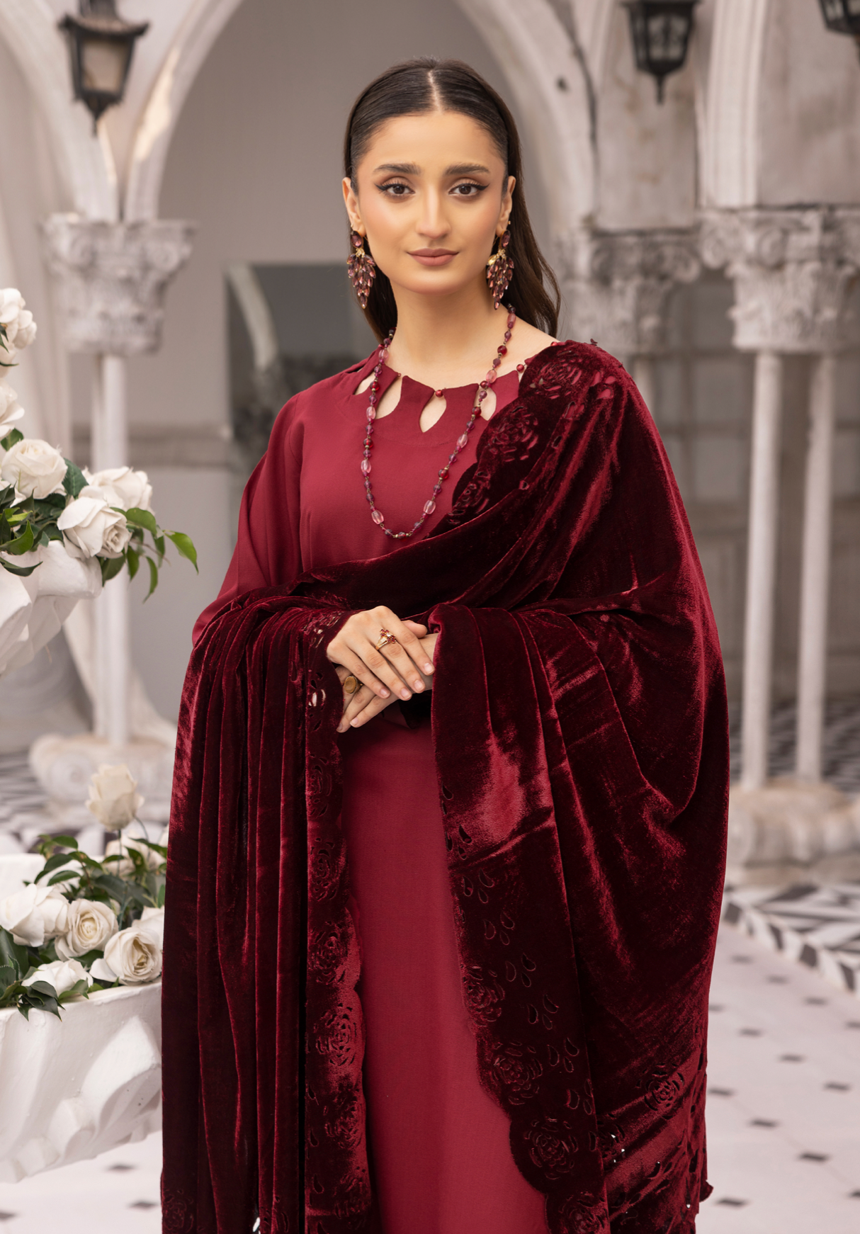 Maroon Red 'Sapna' Dhanak Ladies Suit