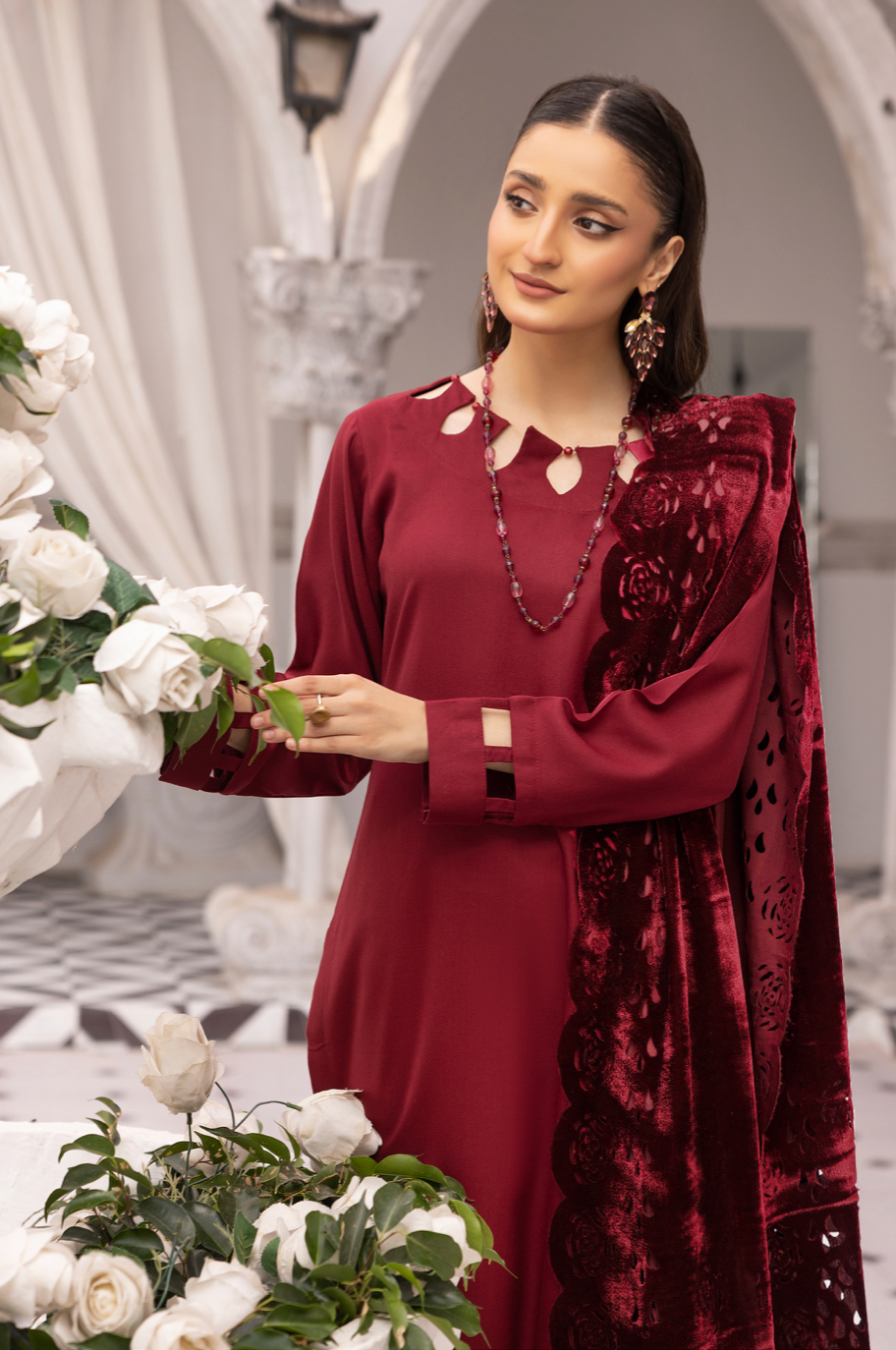 Maroon Red 'Sapna' Dhanak Ladies Suit