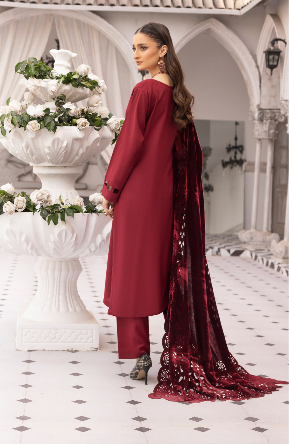 Maroon Red 'Sapna' Dhanak Ladies Suit