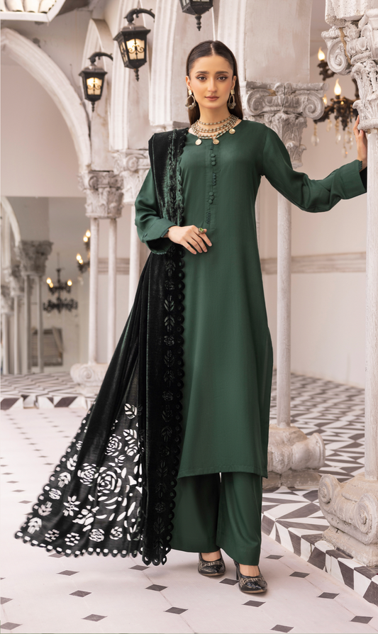 Dark Green 'Sapna' Dhanak Ladies Suit