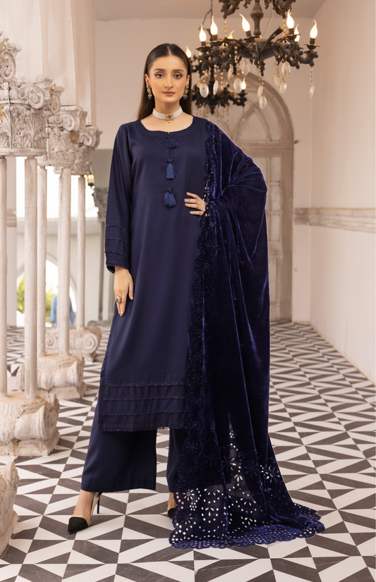 Navy Blue 'Sapna' Dhanak Ladies Suit