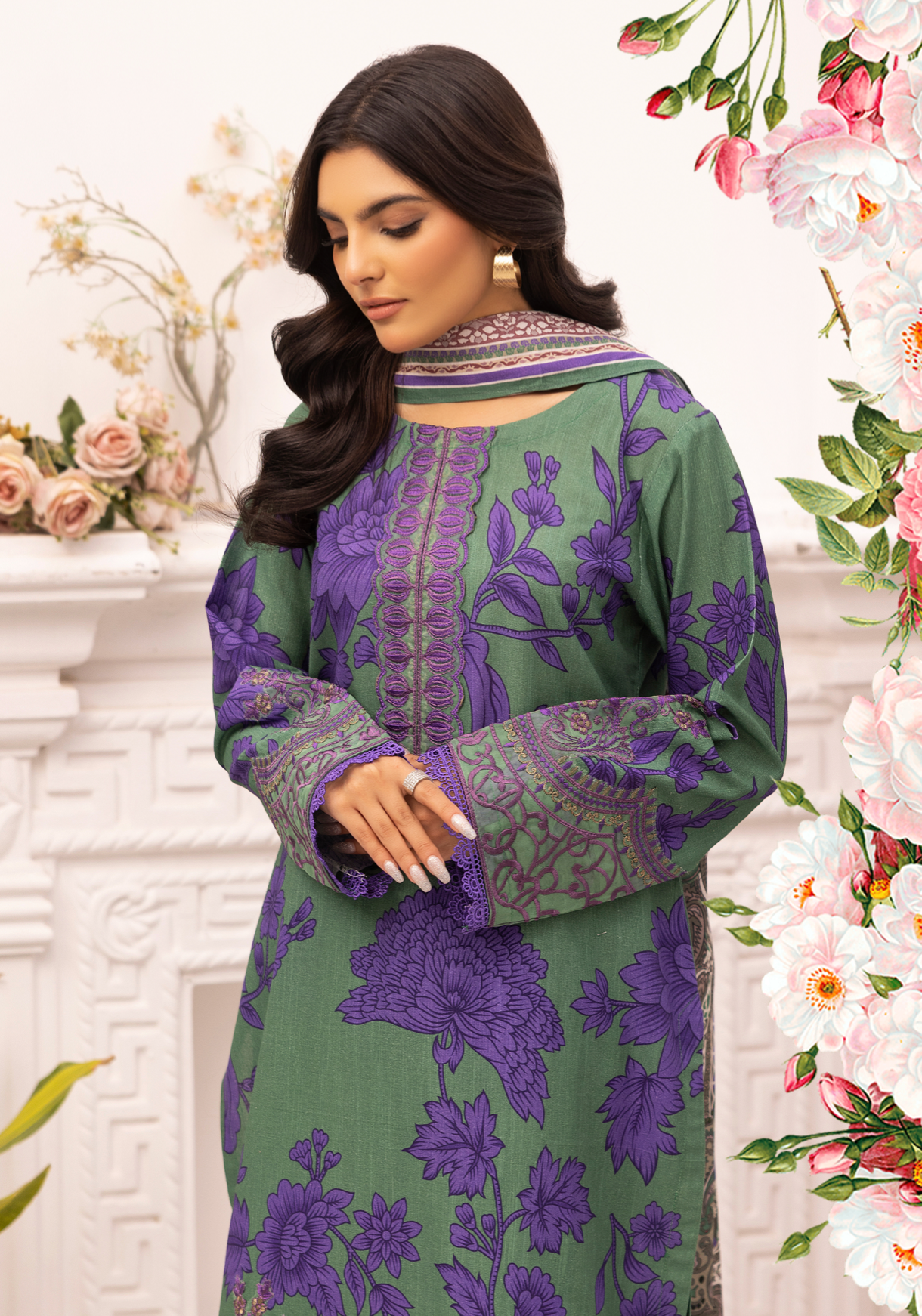 Green 'Aura Lux' Khaddar Ladies Suit