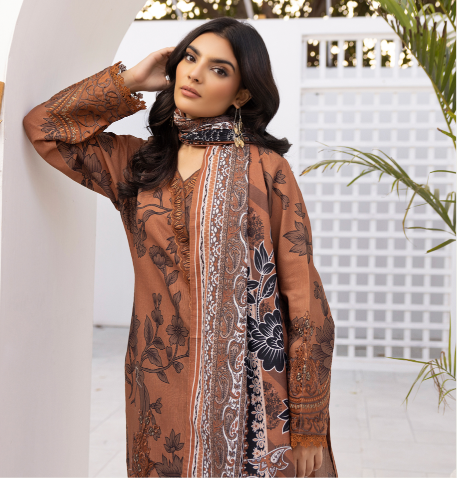 Brown 'Aura Lux' Khaddar Ladies Suit