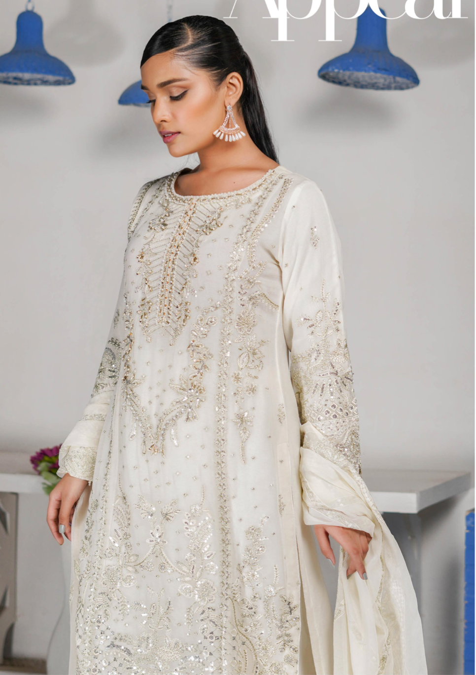 Cream 'Haseen' Chiffon Ladies Suit