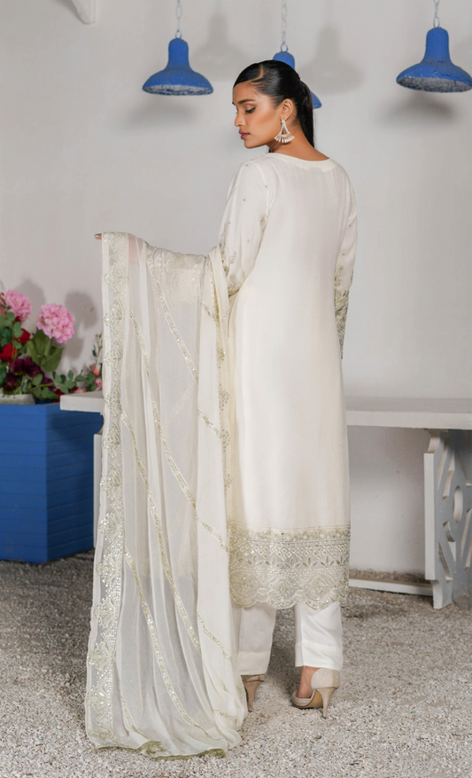 Cream 'Haseen' Chiffon Ladies Suit