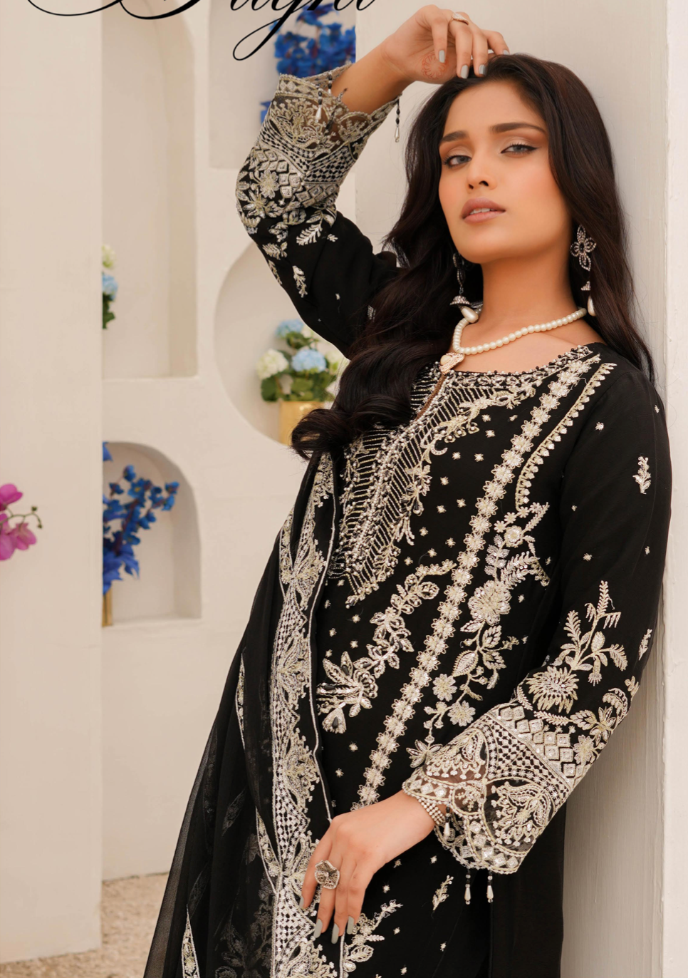 Black 'Haseen' Chiffon Ladies Suit