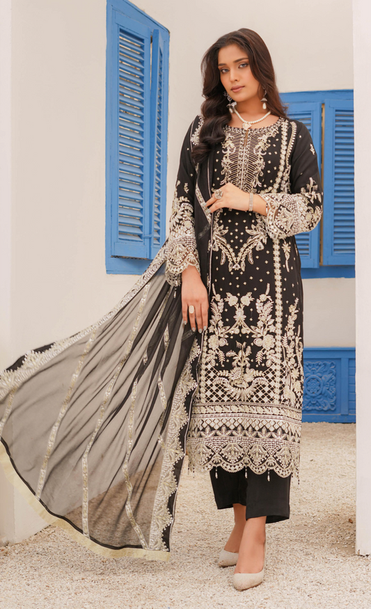 Black 'Haseen' Chiffon Ladies Suit