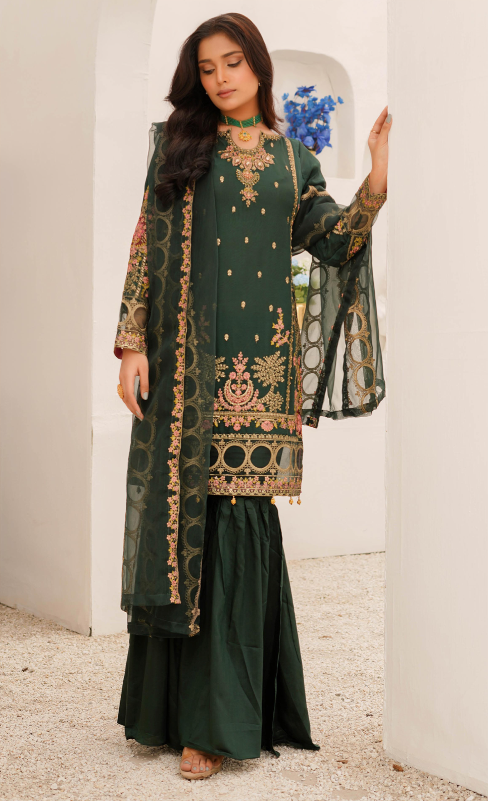 Dark Green 'Haseen' Chiffon Ladies Suit