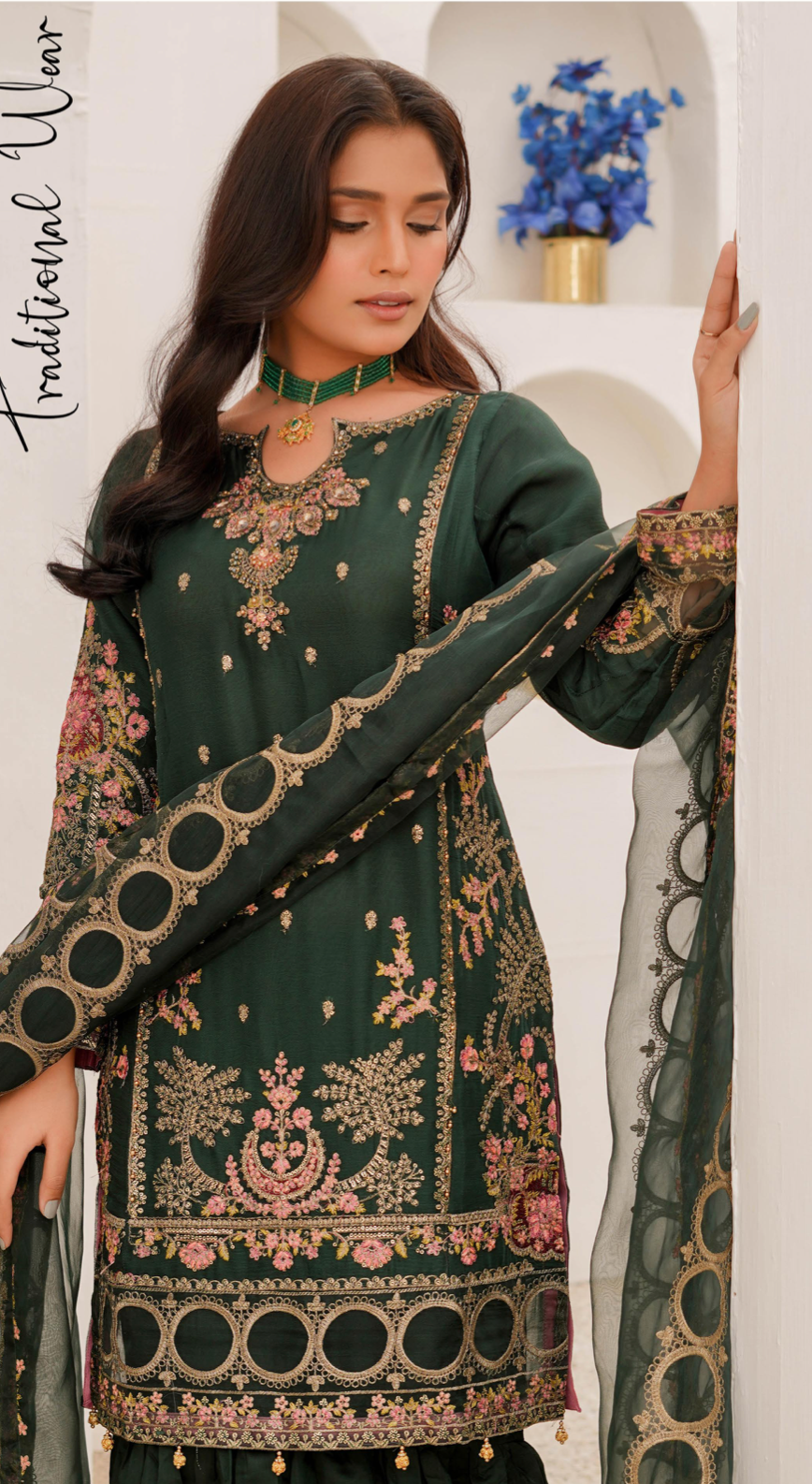 Dark Green 'Haseen' Chiffon Ladies Suit