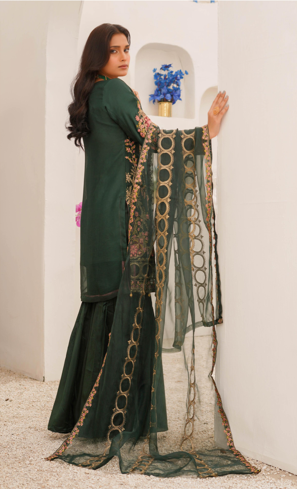 Dark Green 'Haseen' Chiffon Ladies Suit