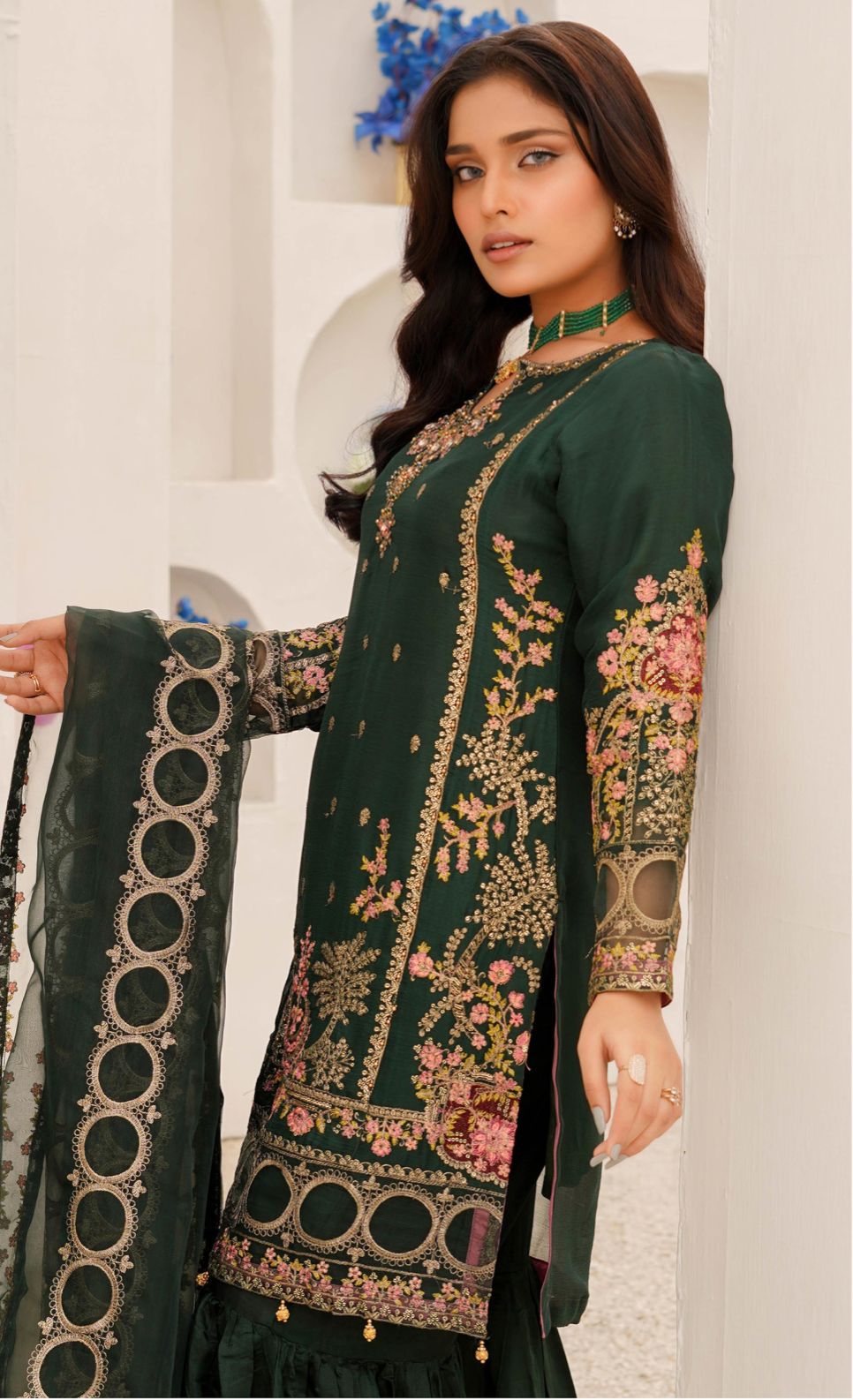 Dark Green 'Haseen' Chiffon Ladies Suit