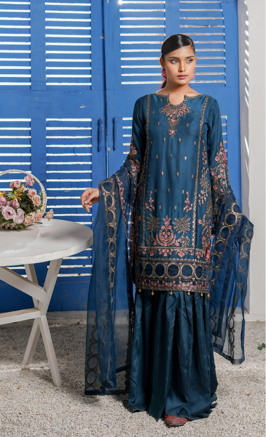 Dark Blue 'Haseen' Chiffon Ladies Suit