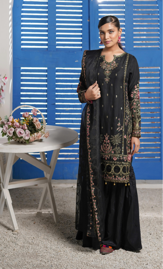 Black 'Haseen' Chiffon Ladies Suit