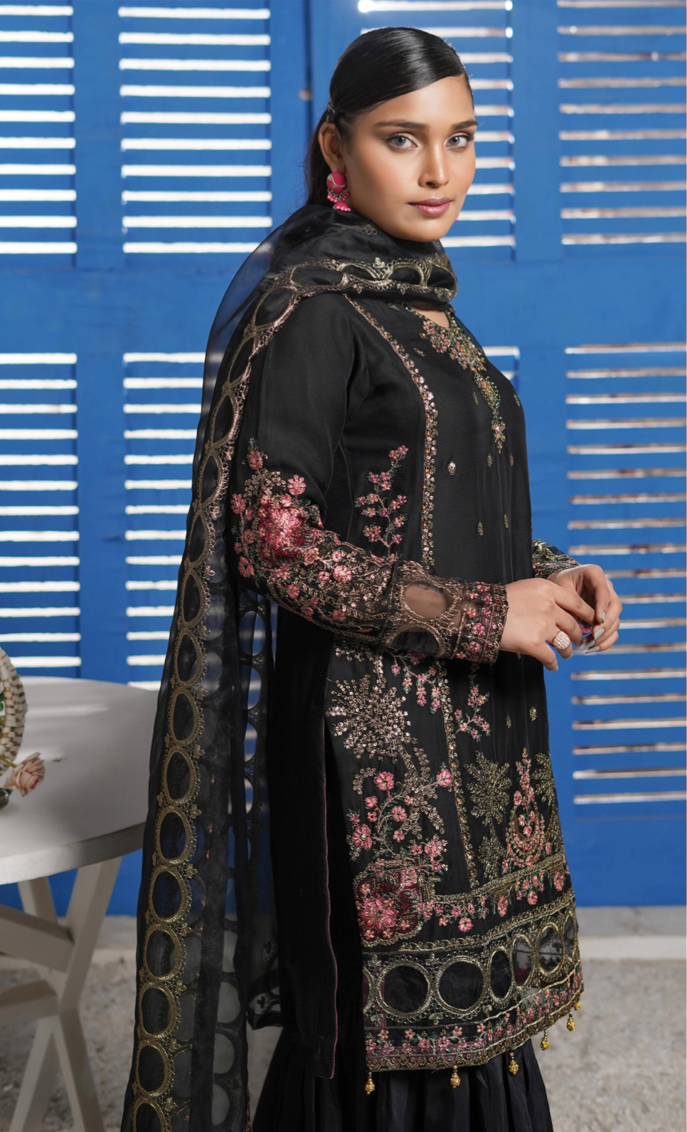 Black 'Haseen' Chiffon Ladies Suit