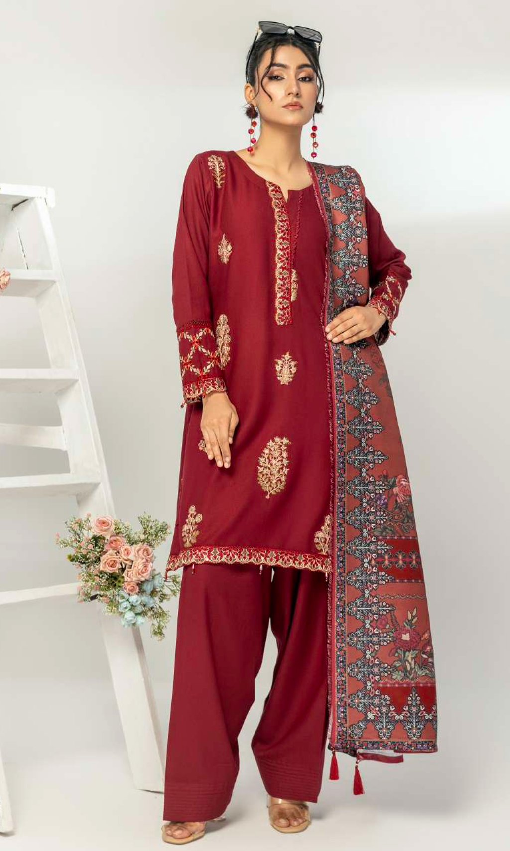 Maroon 'Alpine Luxe' Dhanak Ladies Suit