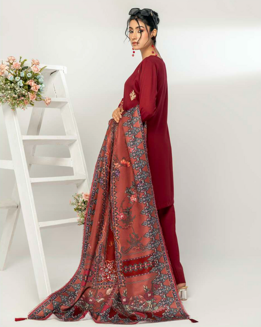 Maroon 'Alpine Luxe' Dhanak Ladies Suit