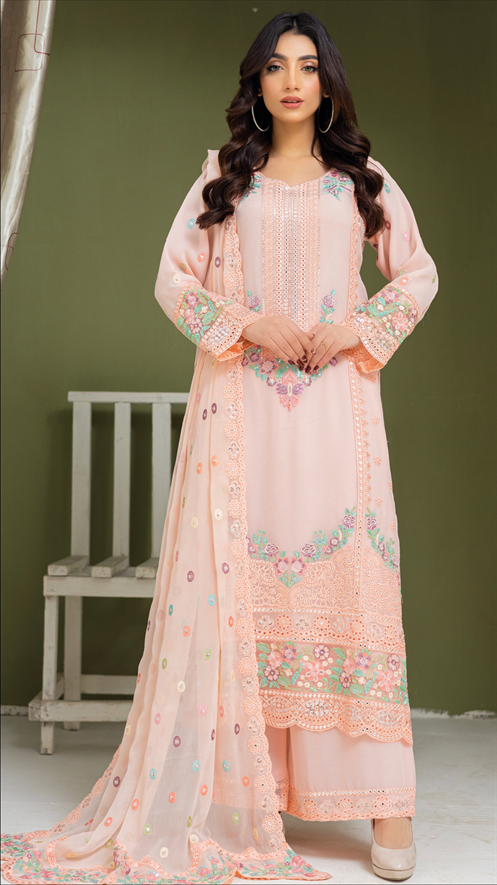 Peach Pink 'Mahrosh' Chiffon Ladies Suit