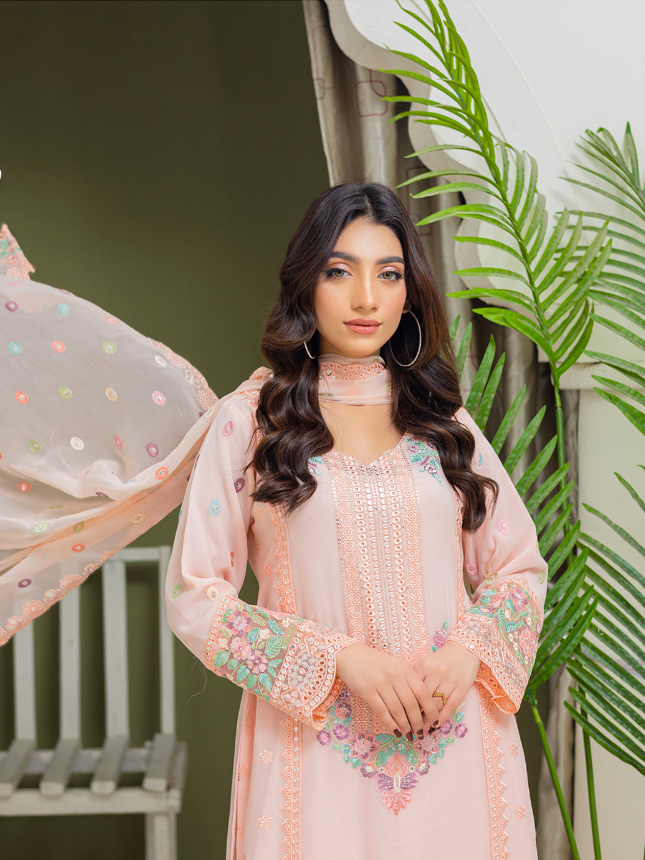 Peach Pink 'Mahrosh' Chiffon Ladies Suit