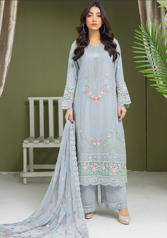 Blue Grey 'Mahrosh' Chiffon Ladies Suit