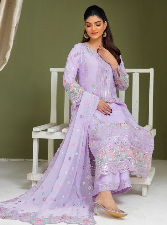 Lilac Purple 'Mahrosh' Chiffon Ladies Suit