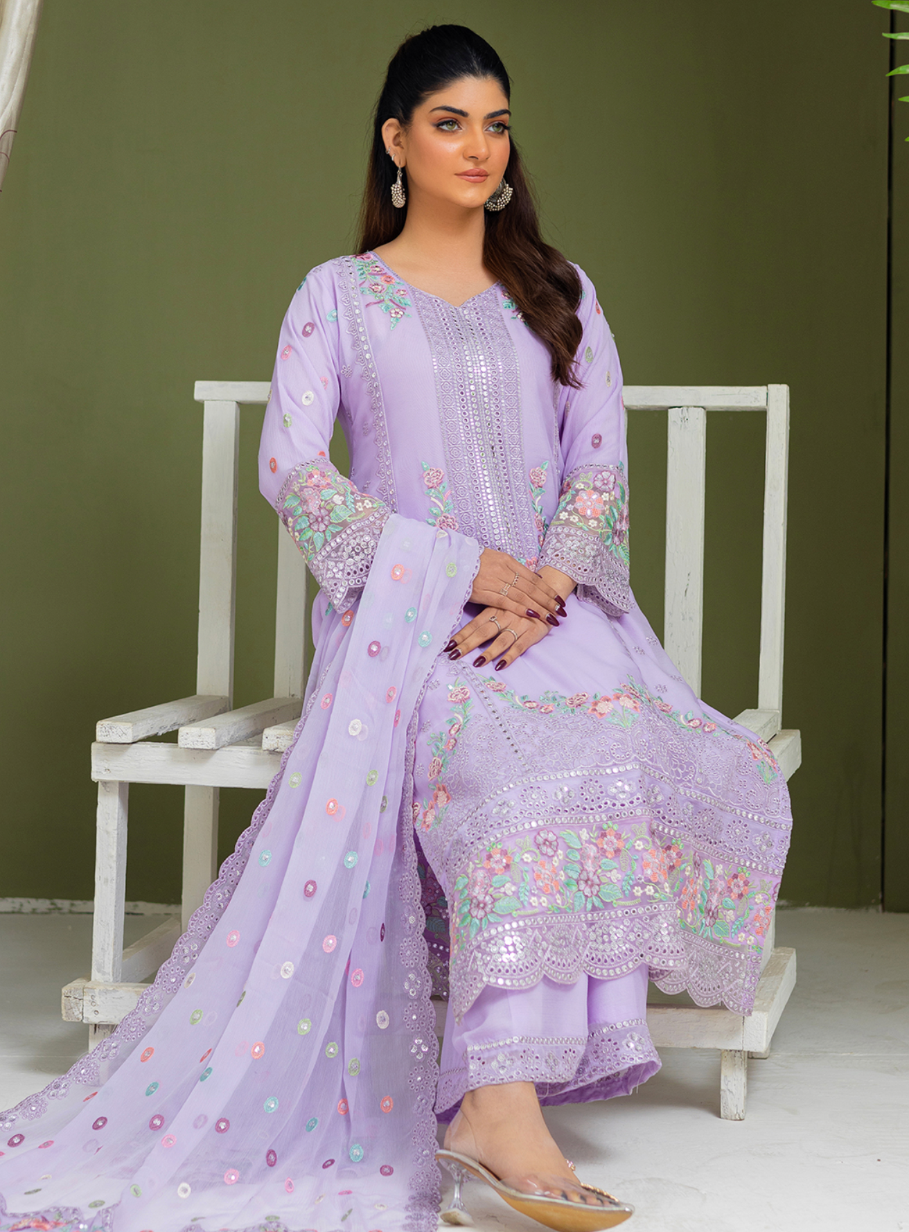 Lilac Purple 'Mahrosh' Chiffon Ladies Suit