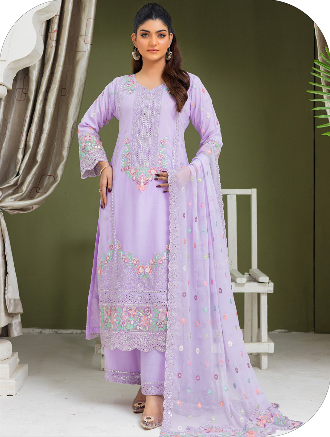 Lilac Purple 'Mahrosh' Chiffon Ladies Suit