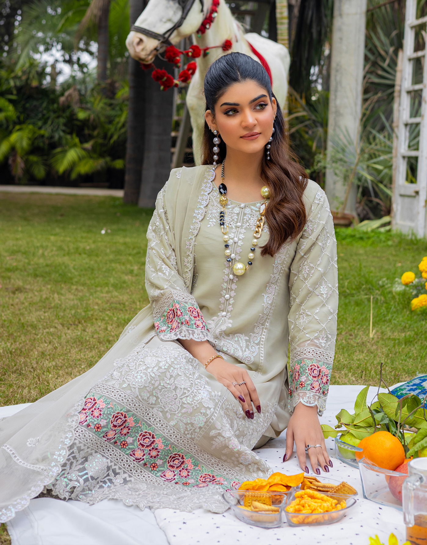 Olive Grey 'Andaaz' Chiffon Ladies Suit