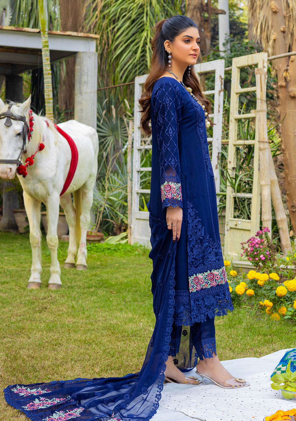 Navy Blue 'Andaaz' Chiffon Ladies Suit