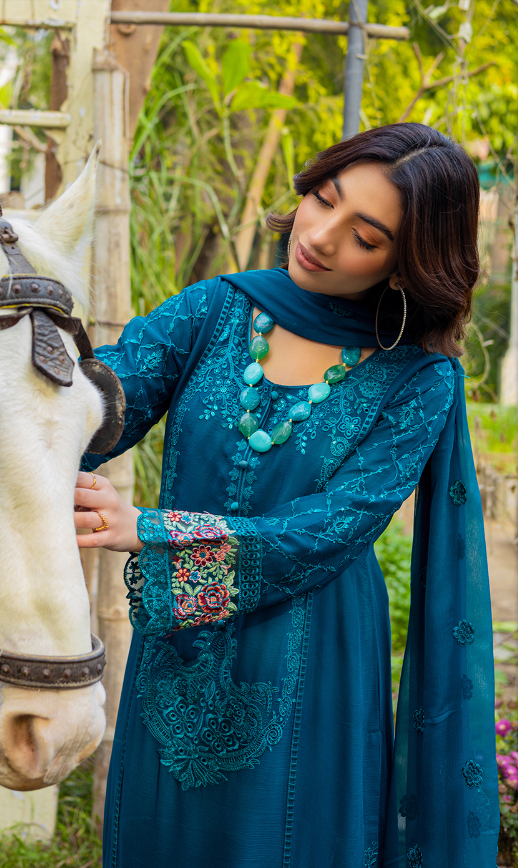 Dark Teal 'Andaaz' Chiffon Ladies Suit