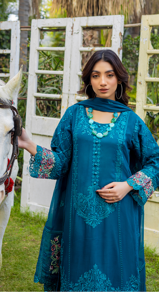 Dark Teal 'Andaaz' Chiffon Ladies Suit