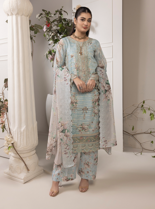 Light Teal Blue 'Zalea' Jacquard Ladies Suit