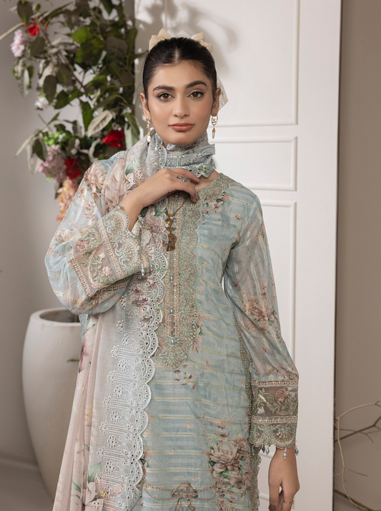 Light Teal Blue 'Zalea' Jacquard Ladies Suit