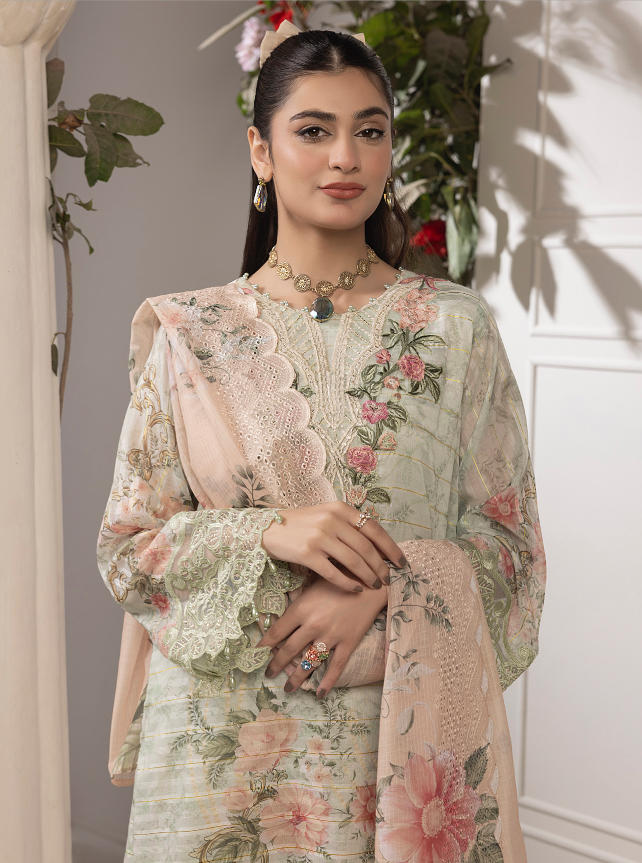 Light Mint Green 'Zalea' Jacquard Ladies Suit