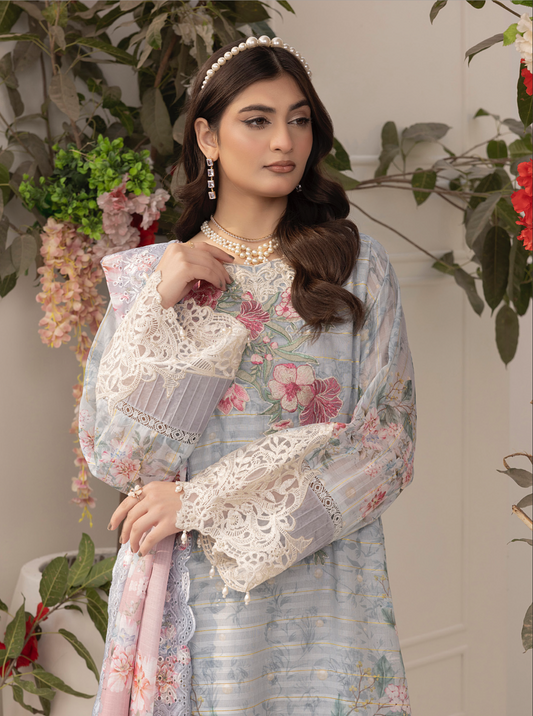 Light Blue Grey 'Zalea' Jacquard Ladies Suit