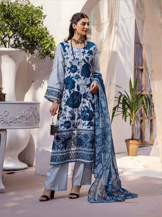 Light Blue Grey 'Maham' Viscose Ladies Suit