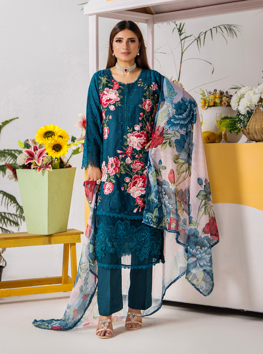 Dark Teal Blue 'Tehzeeb' Lawn Ladies Suit