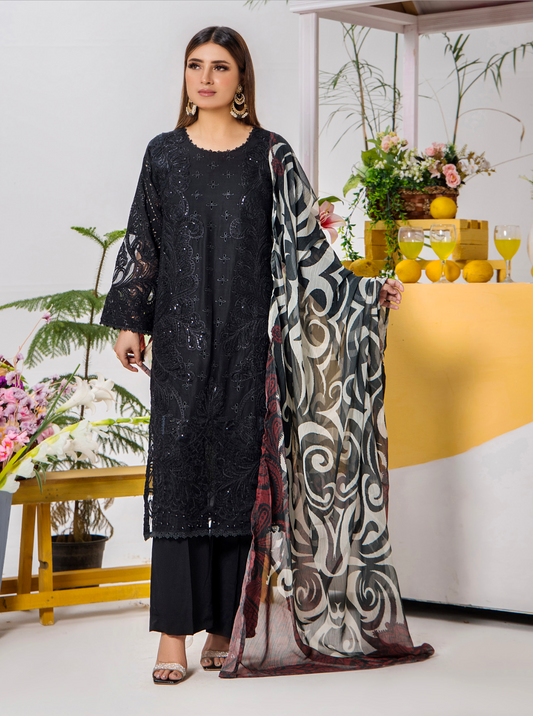 Black 'Tehzeeb' Lawn Ladies Suit