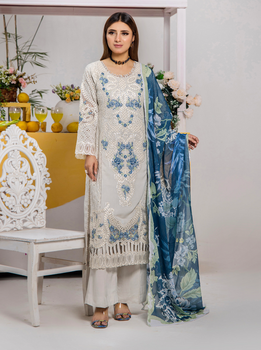 Off White Cream 'Tehzeeb' Lawn Ladies Suit