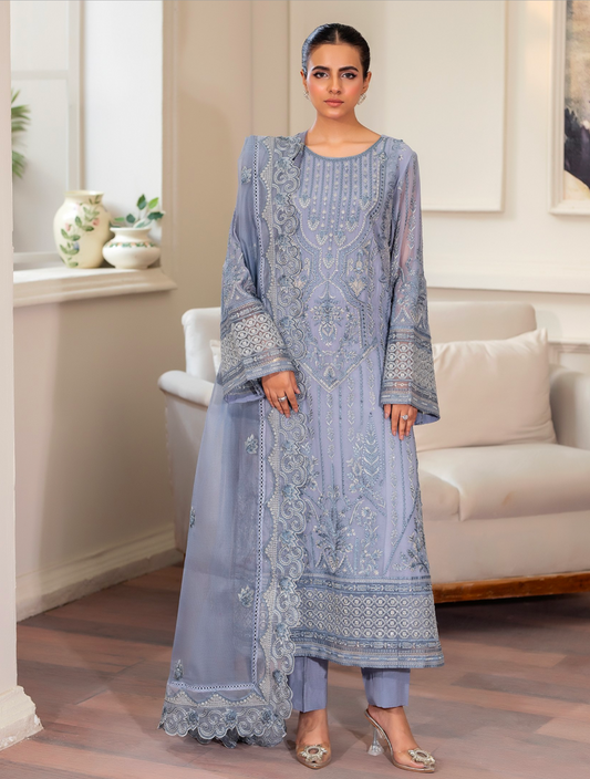 Slate Blue 'Arzo' Chiffon Ladies Suit
