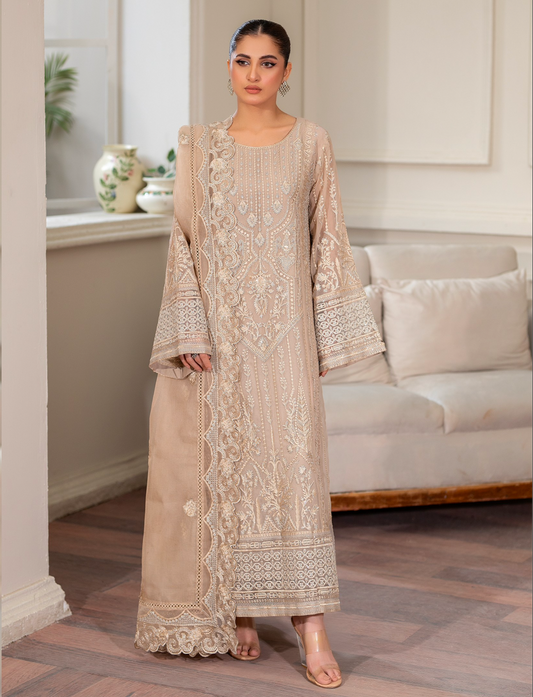 Beige Gold 'Arzo' Chiffon Ladies Suit